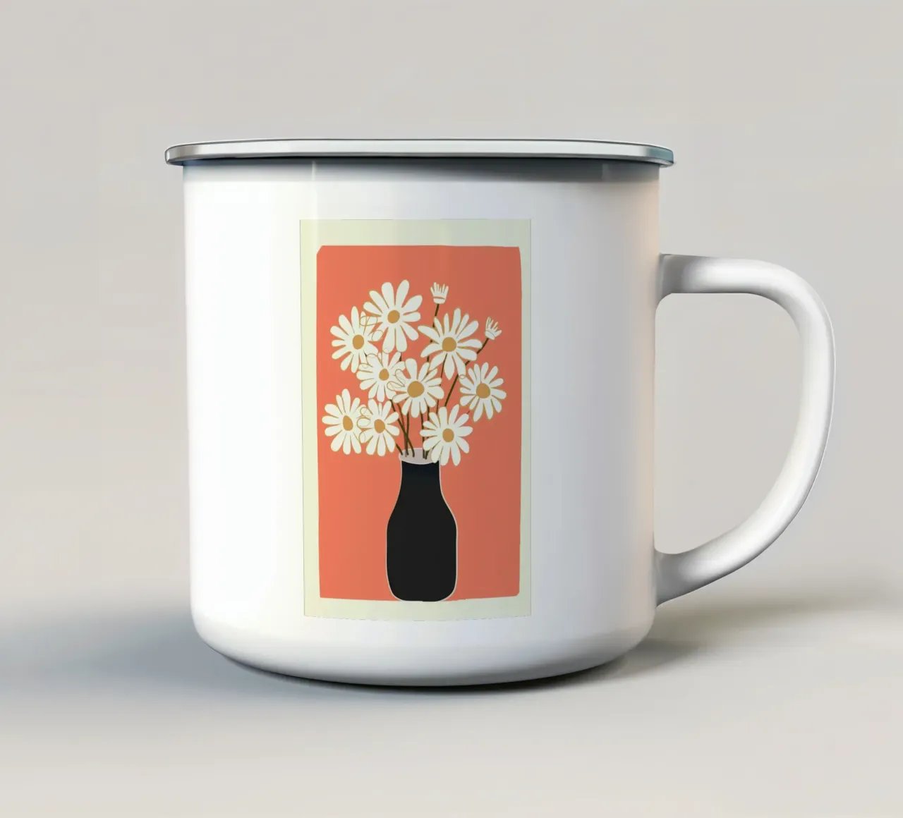 White Daisy Bouquets in Vase 2 tazza in smalto da cityart