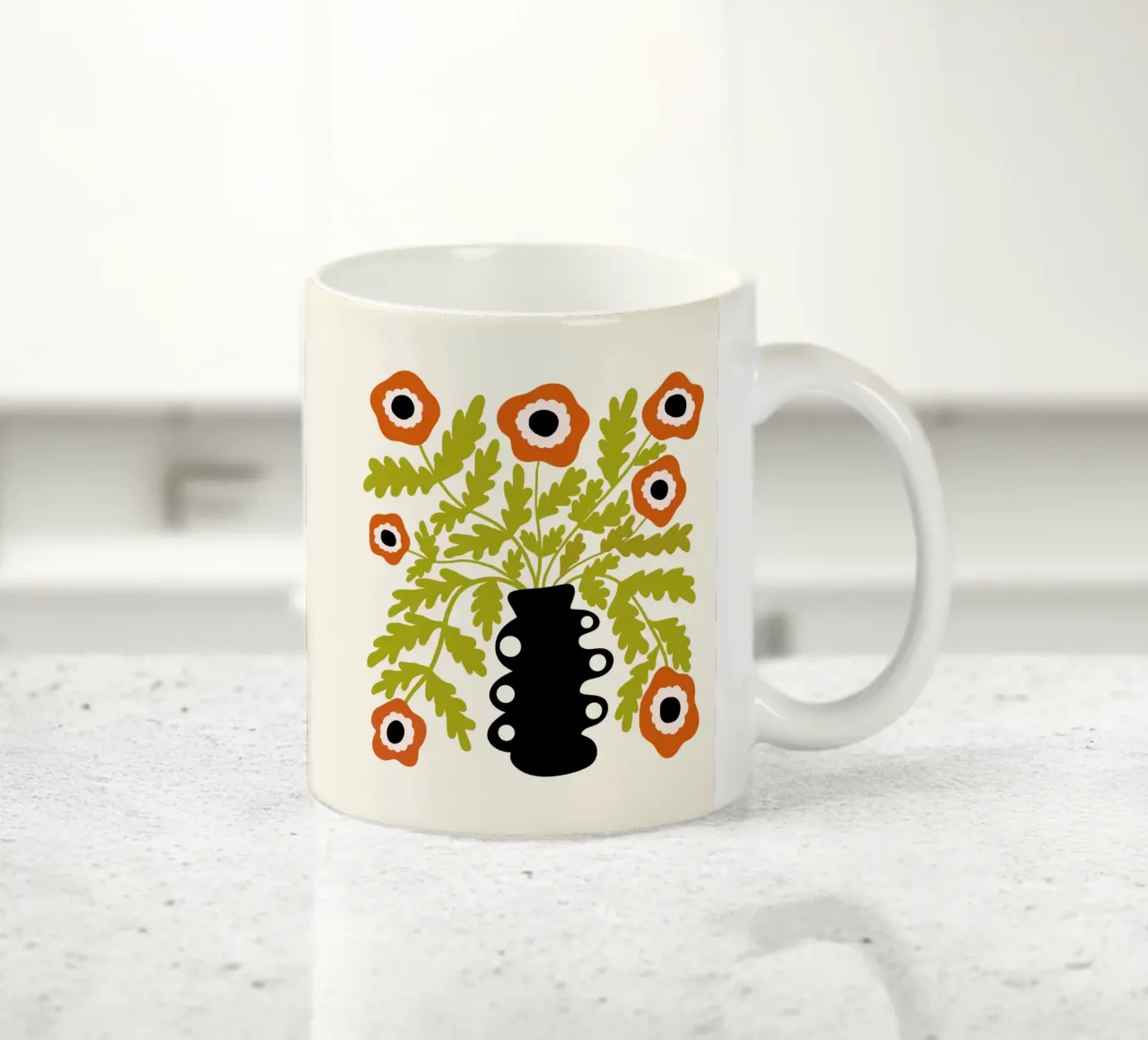 Eclectic Modern Retro Orange Flowers in Vase tazza in ceramica da TijanaArtStudio88