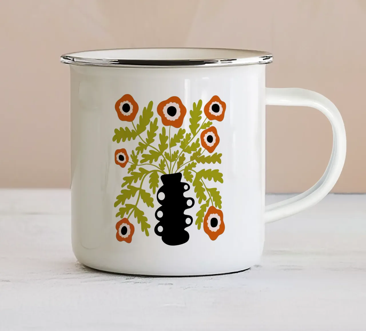 Eclectic Modern Retro Orange Flowers in Vase tazza in smalto da TijanaArtStudio88