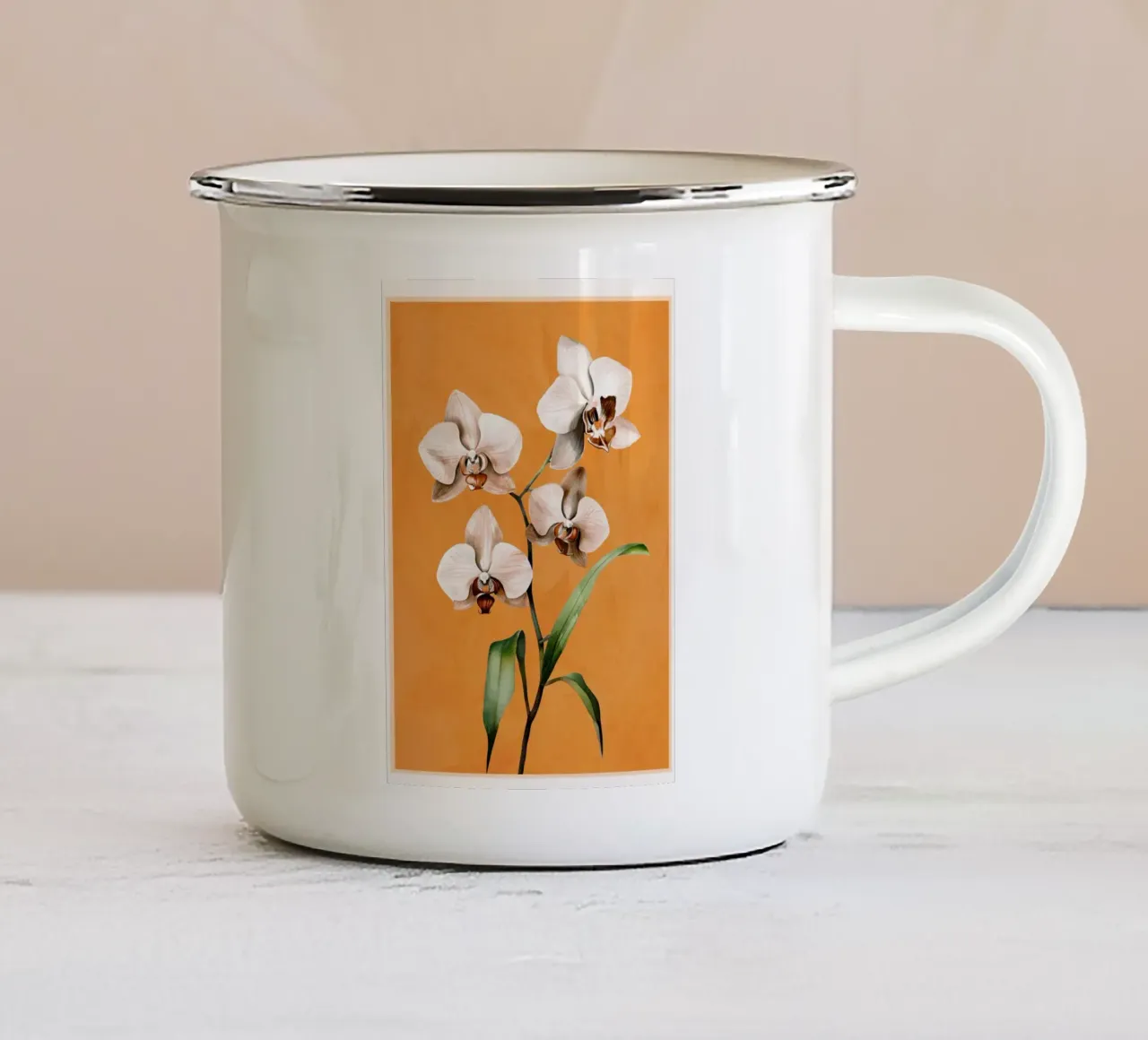 White Orchid Floral Art 5 tazza in smalto da cityart