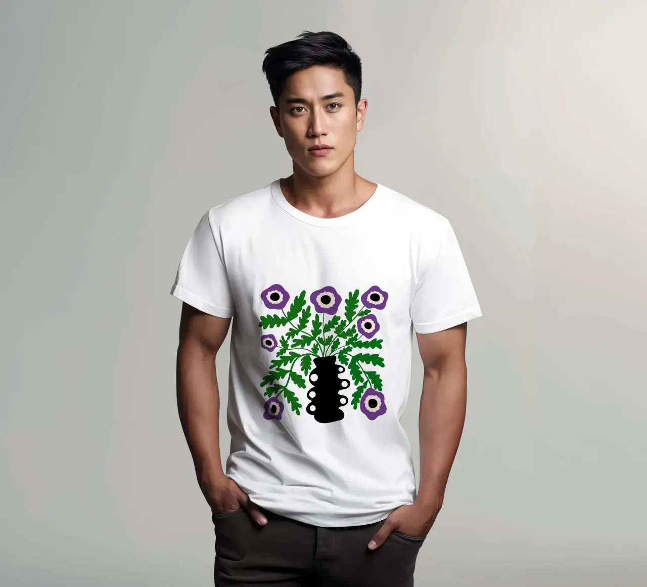 Eclectic Modern Violet Flowers in Vase t-shirt da TijanaArtStudio88