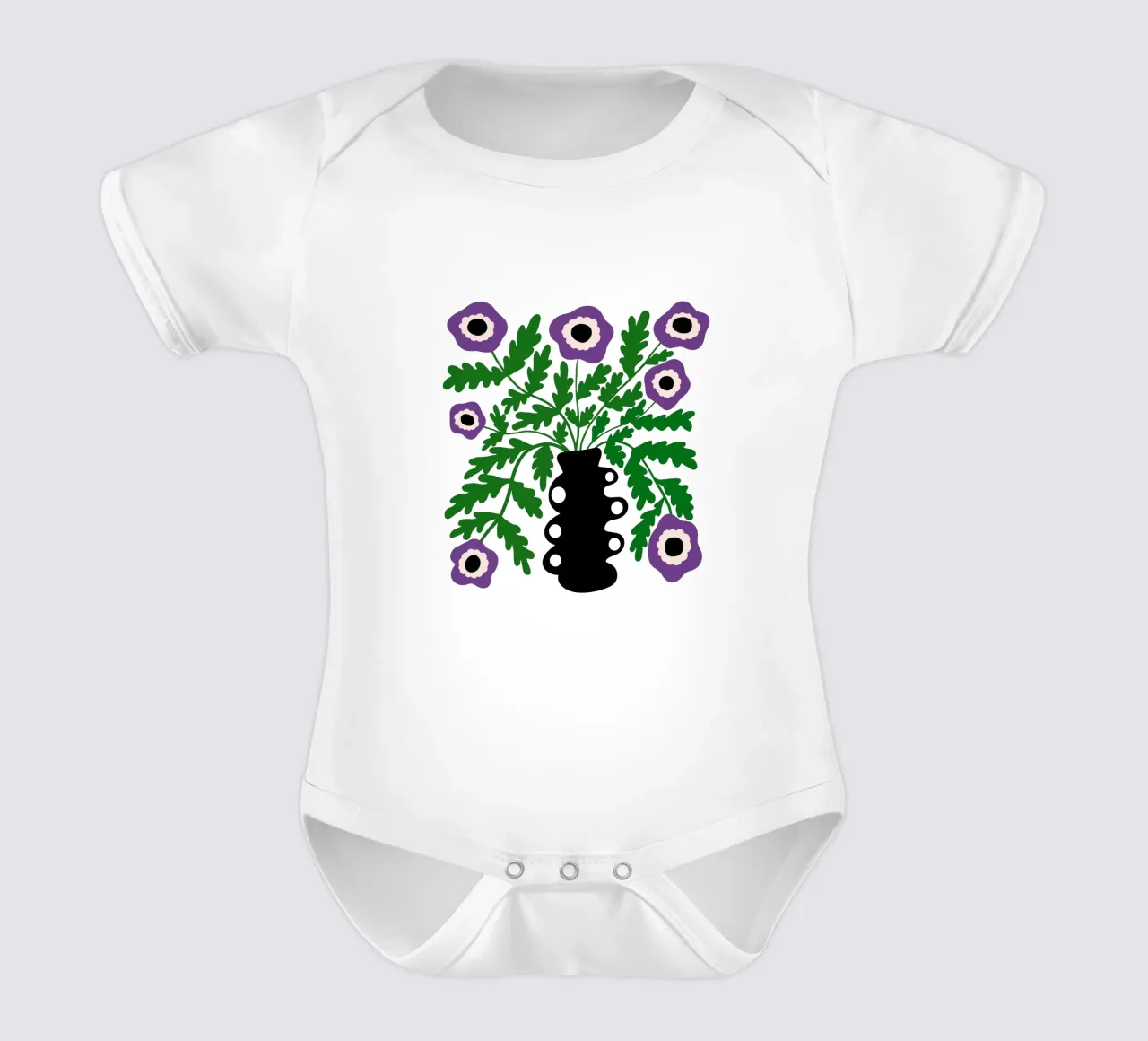 Eclectic Modern Violet Flowers in Vase body neonato maniche corte da TijanaArtStudio88