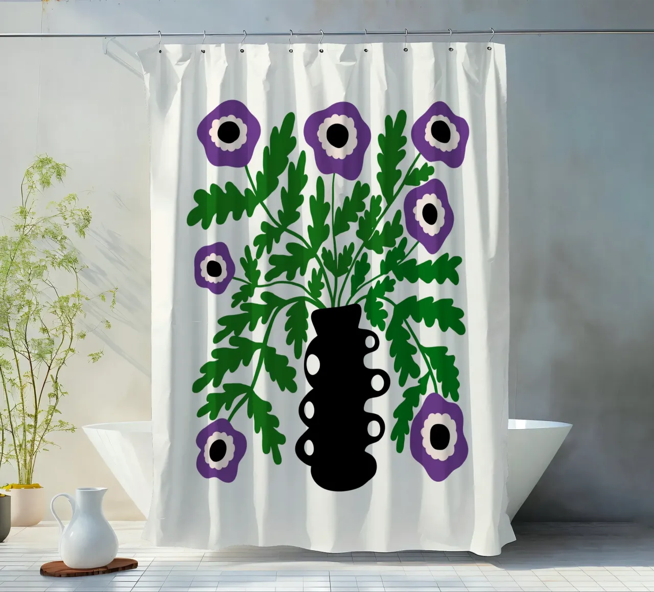 Eclectic Modern Violet Flowers in Vase tenda da doccia da TijanaArtStudio88