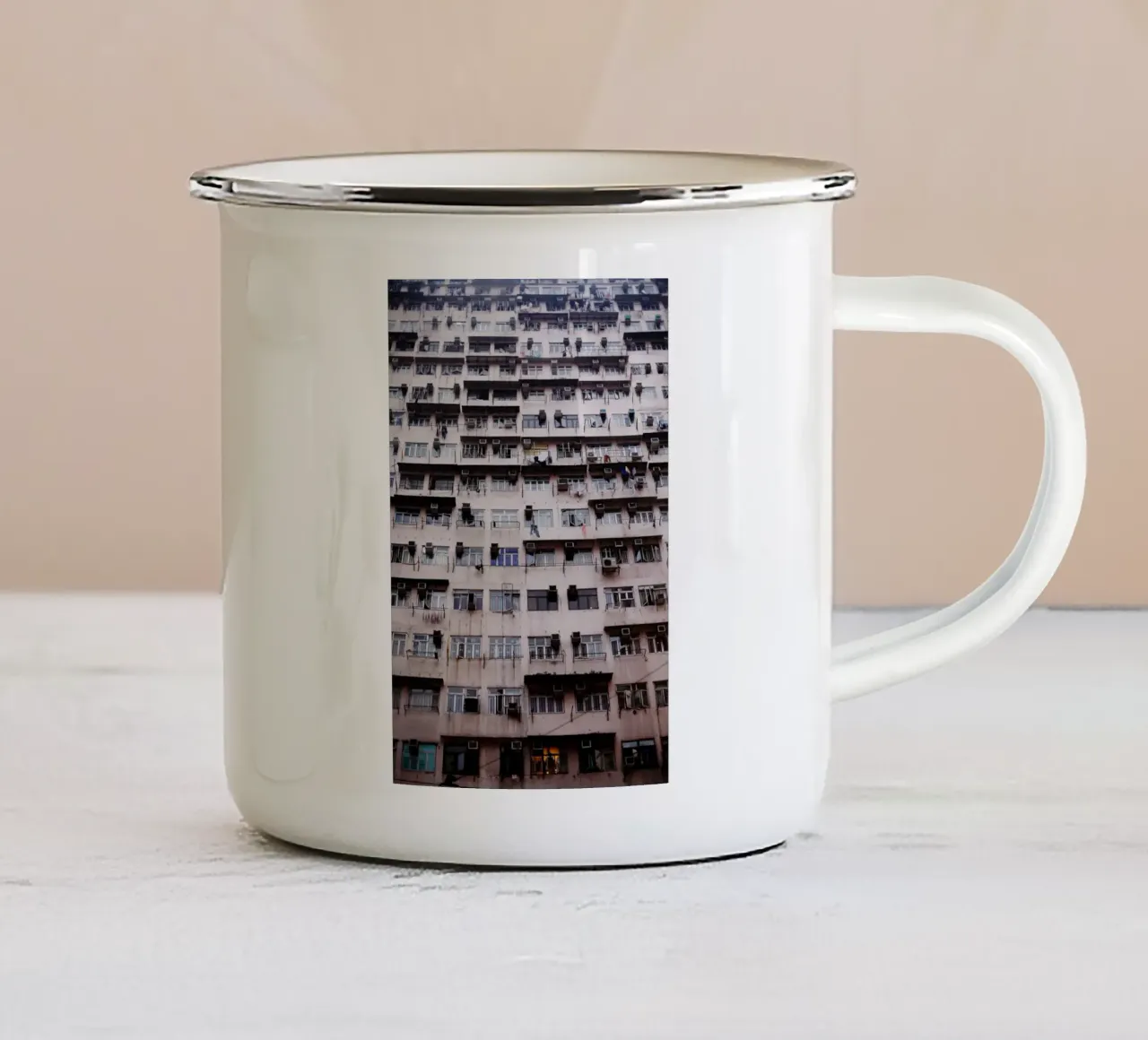Window front, Hong Kong, China enamel mug by Simon Koy
