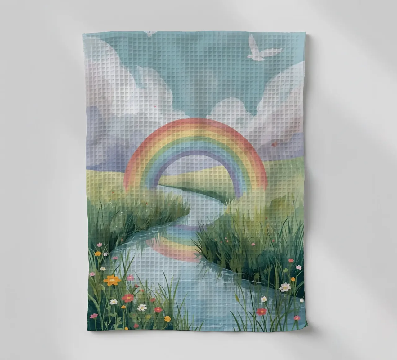 Arc-en-ciel au-dessus d'un cours d'eau torchon de DesignDoodle