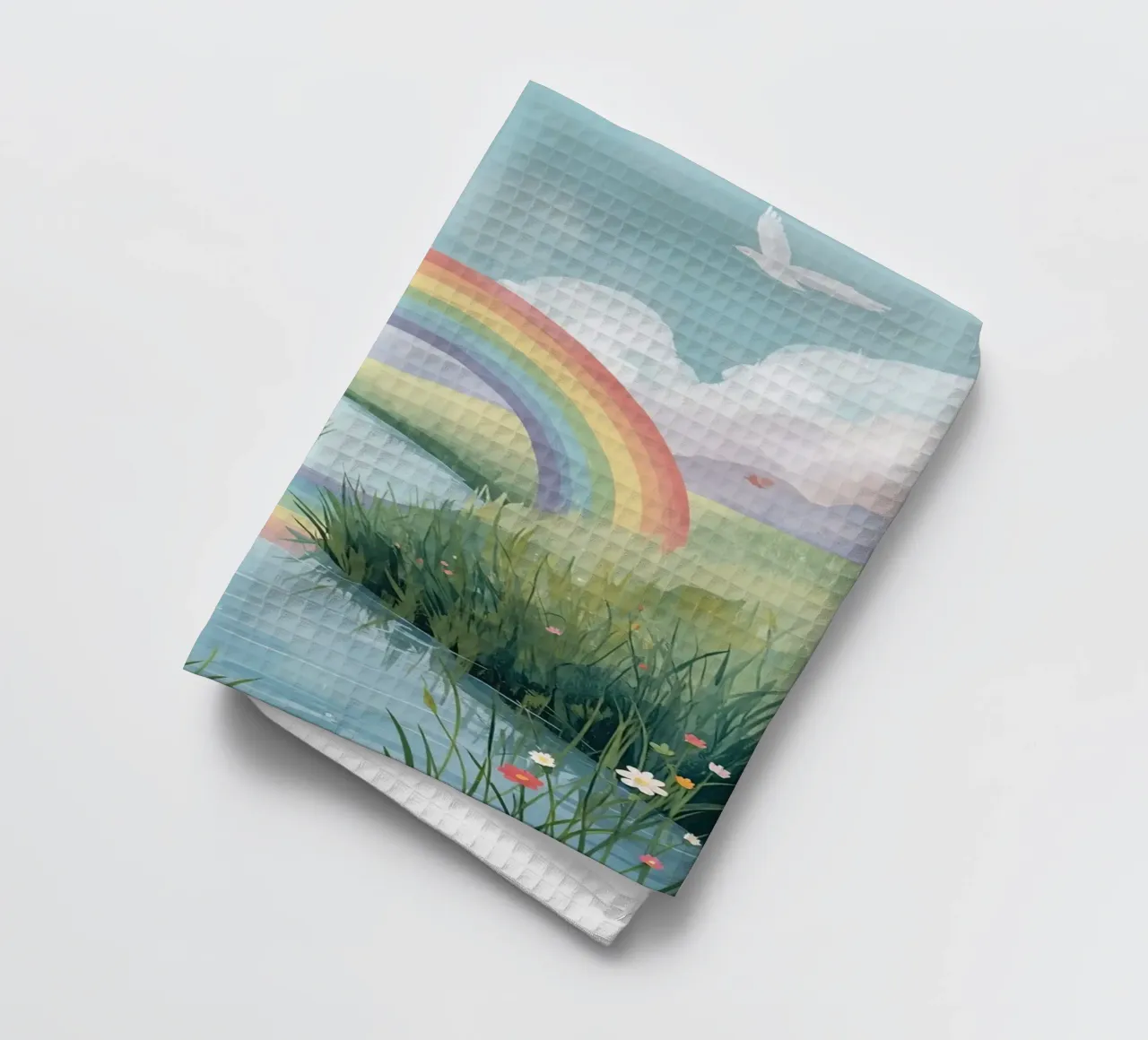 Arc-en-ciel au-dessus d'un cours d'eau torchon de DesignDoodle