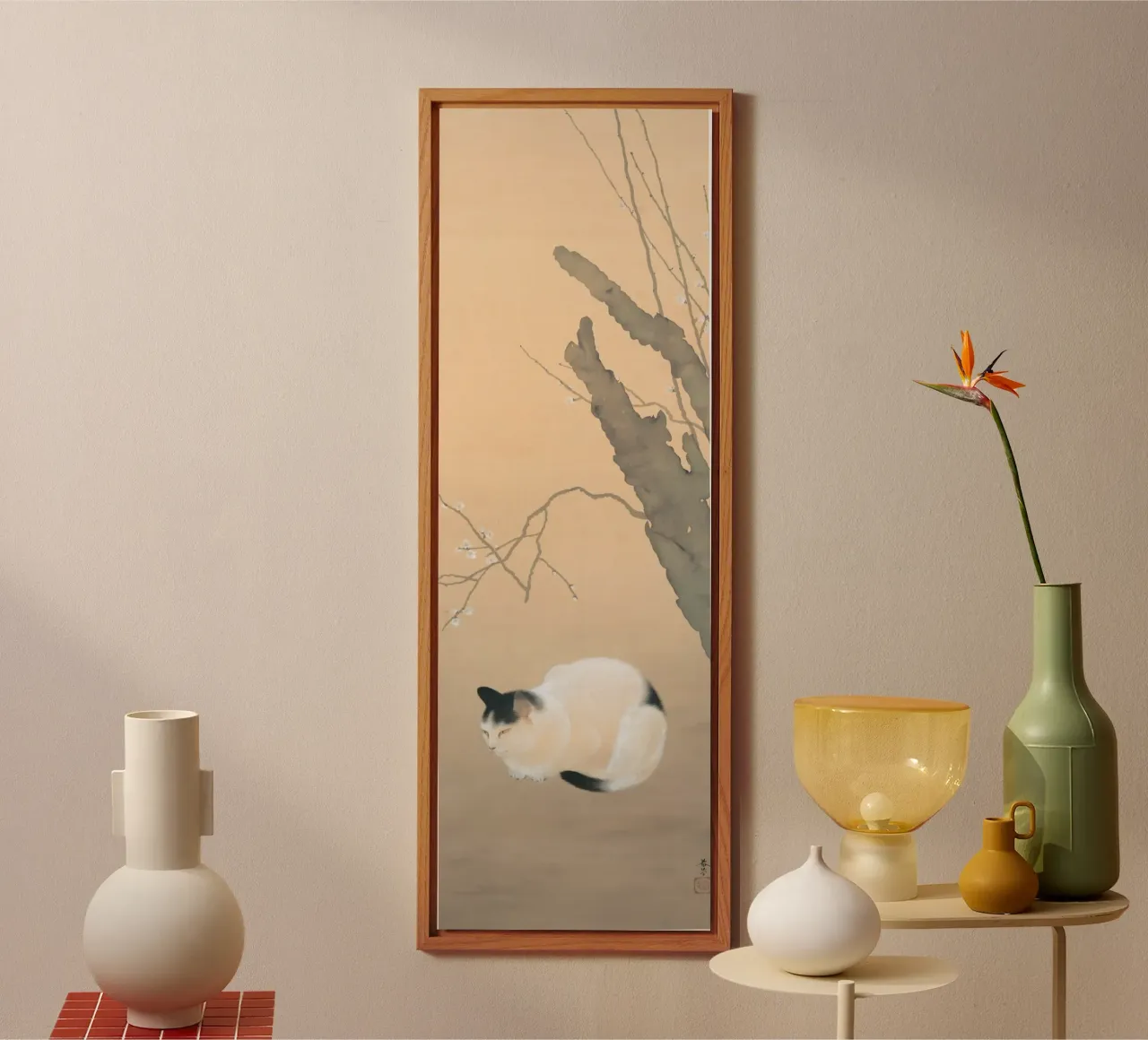 Gatto e fiori di prugno di Hayami Gyoshū alluminio dibond da Jolie Prints