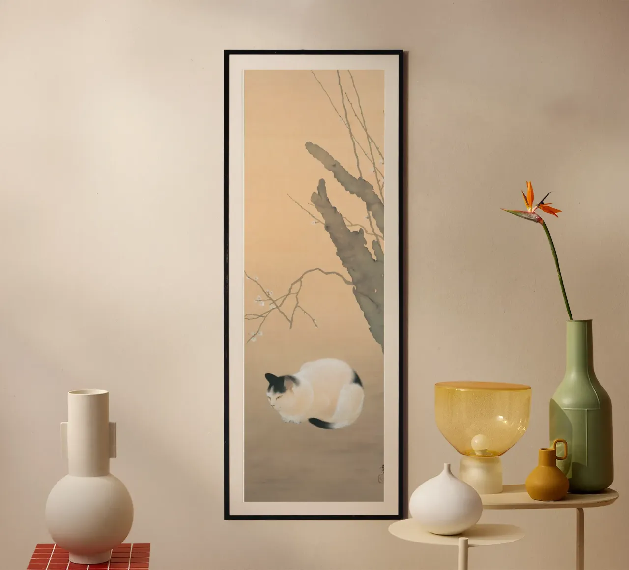 Gatto e fiori di prugno di Hayami Gyoshū carta hahnemühle da Jolie Prints