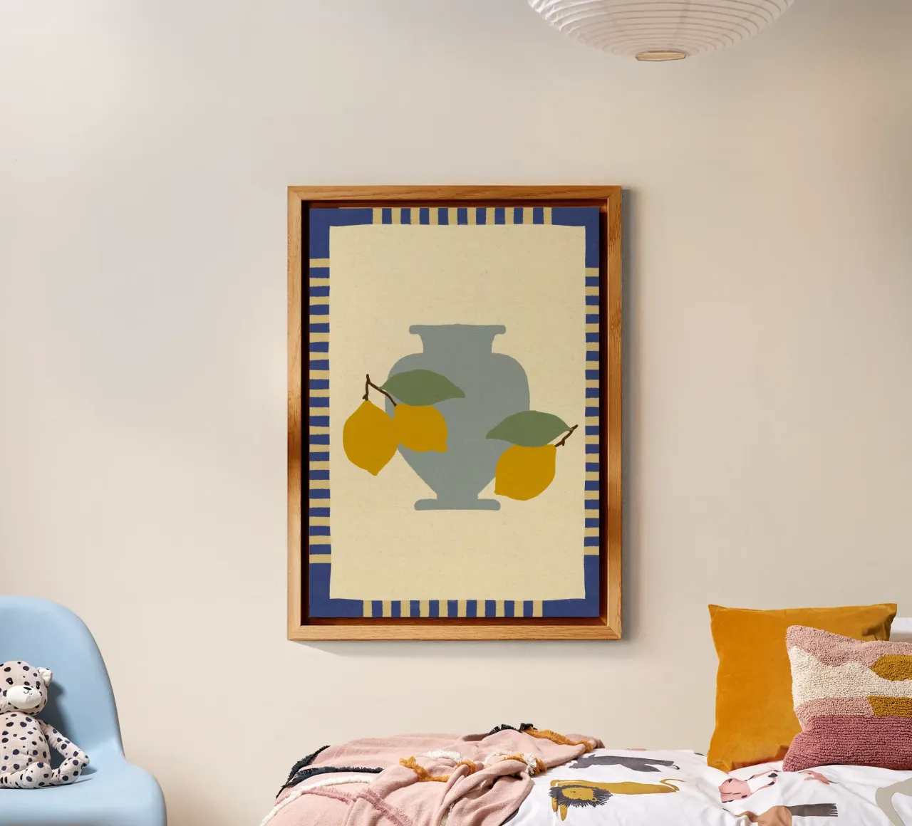 Still Life with Vase and Lemons I - Colorful Edition alluminio dibond da Shatha Al Dafai