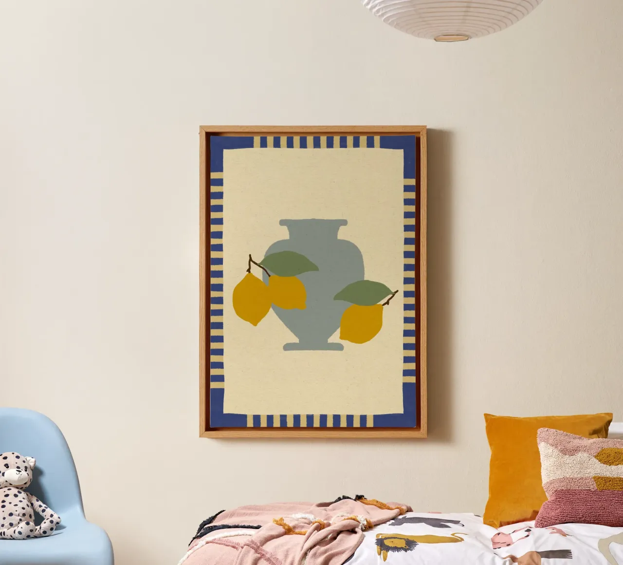 Still Life with Vase and Lemons I - Colorful Edition tela da Shatha Al Dafai