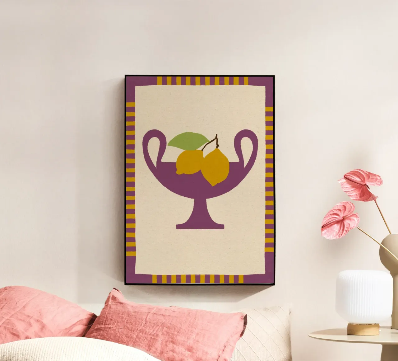 Still Life with Vase and Lemons II - Colorful Edition plexiglass da Shatha Al Dafai