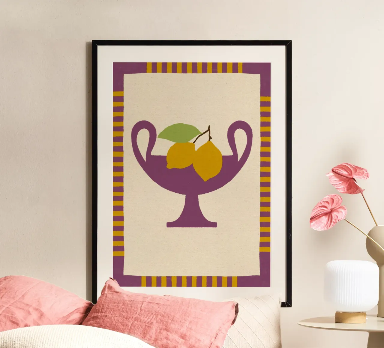 Still Life with Vase and Lemons II - Colorful Edition poster da Shatha Al Dafai
