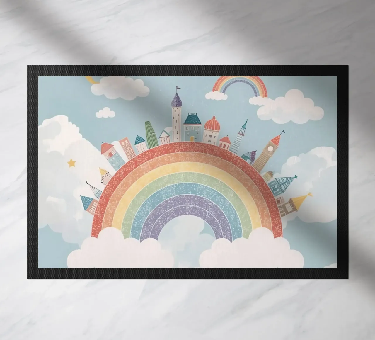 Calmante città arcobaleno nel cielo zerbino da DesignDoodle