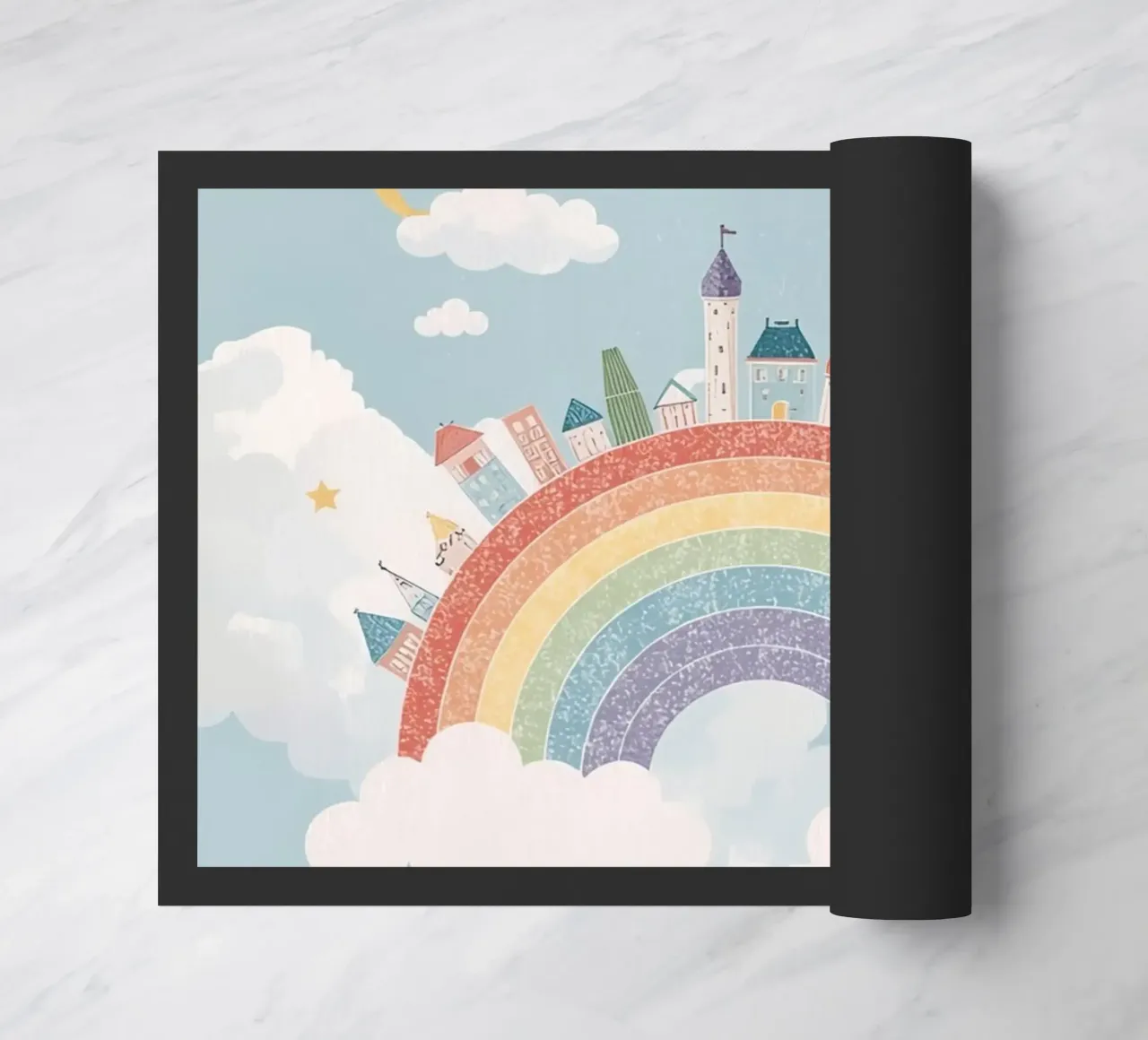 Calmante città arcobaleno nel cielo zerbino da DesignDoodle