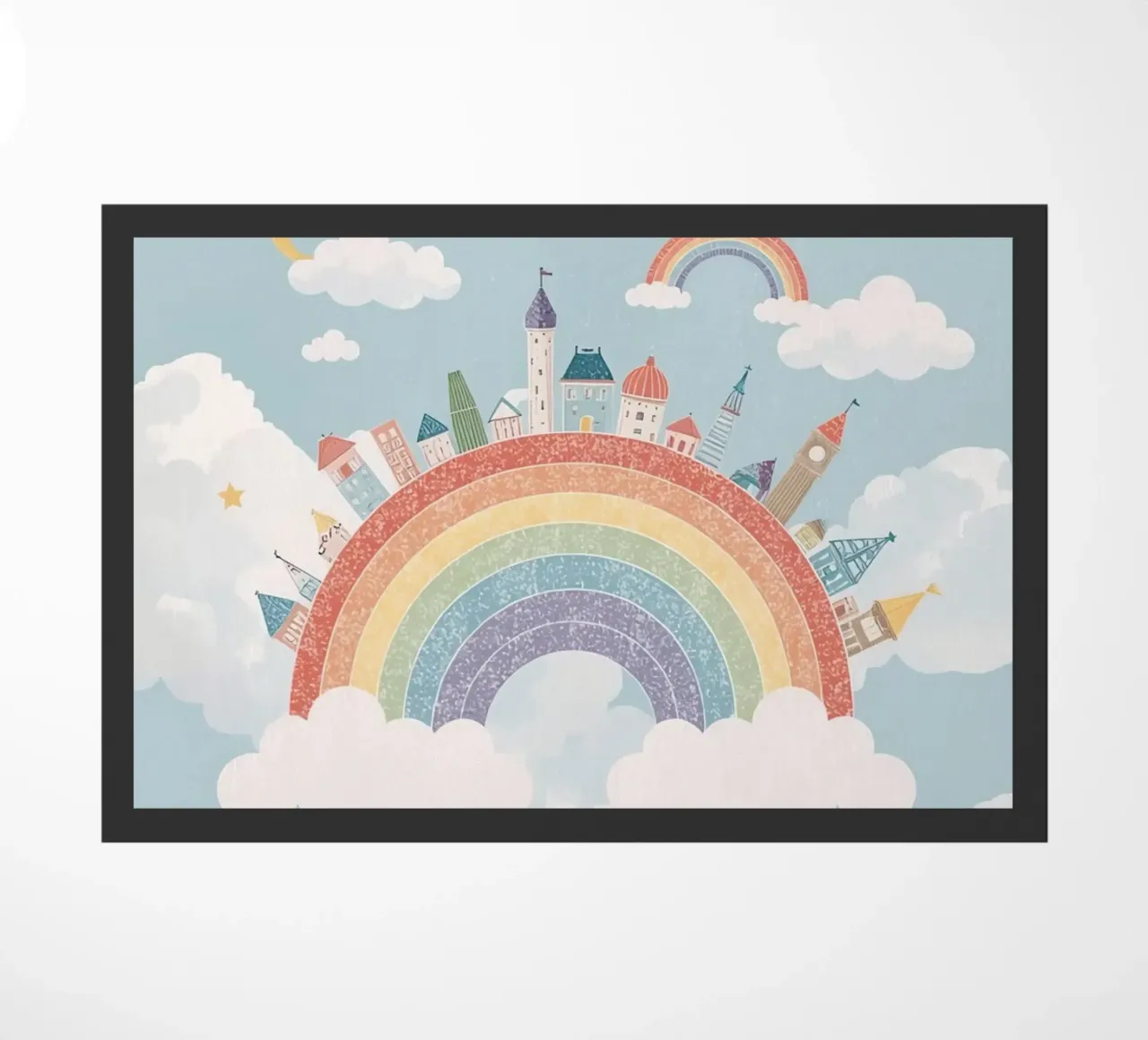 Calmante città arcobaleno nel cielo zerbino da DesignDoodle