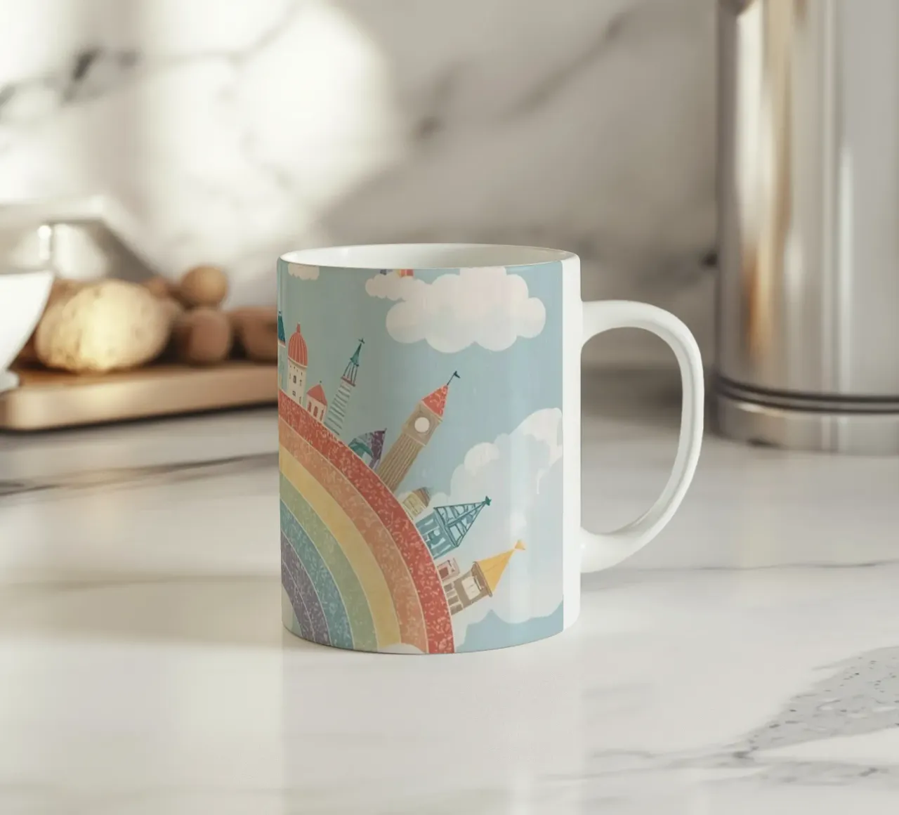 Calmante città arcobaleno nel cielo tazza in ceramica da DesignDoodle