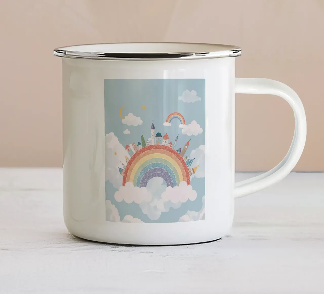 Calmante città arcobaleno nel cielo tazza in smalto da DesignDoodle