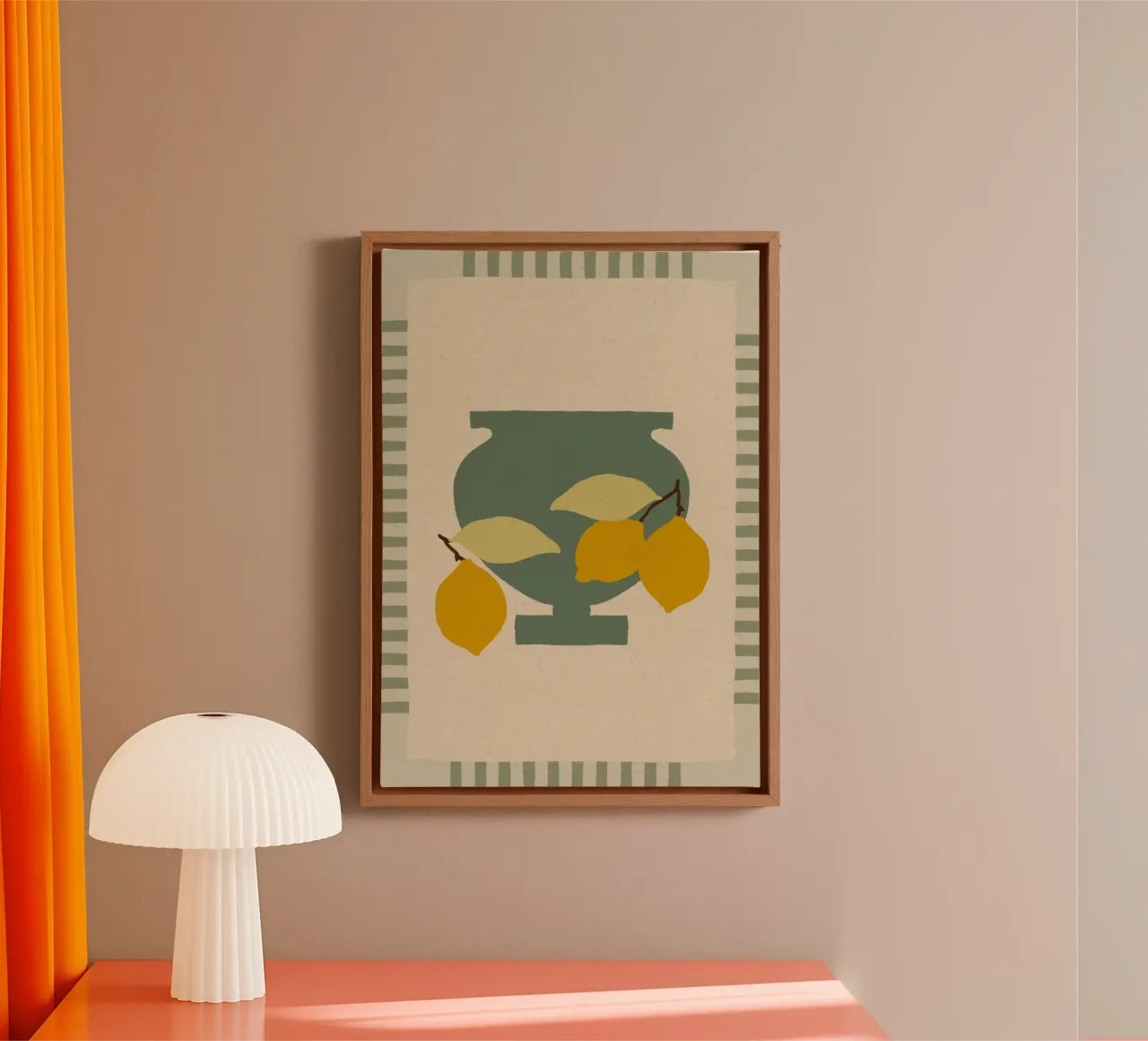 Still Life with Vase and Lemons III - Colorful Edition tela da Shatha Al Dafai