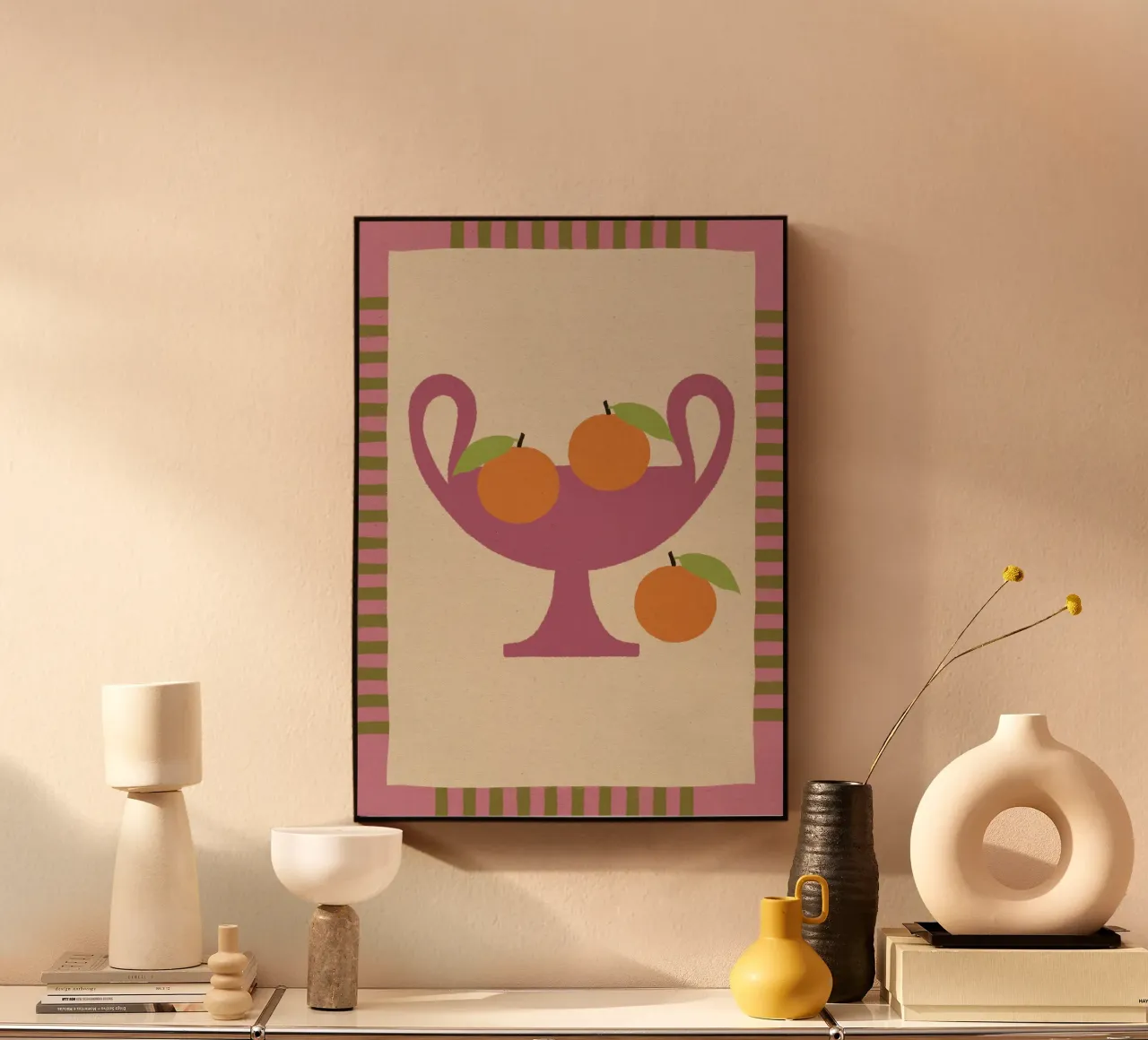 Still Life with Vase and Oranges I - Colorful Edition plexiglass da Shatha Al Dafai