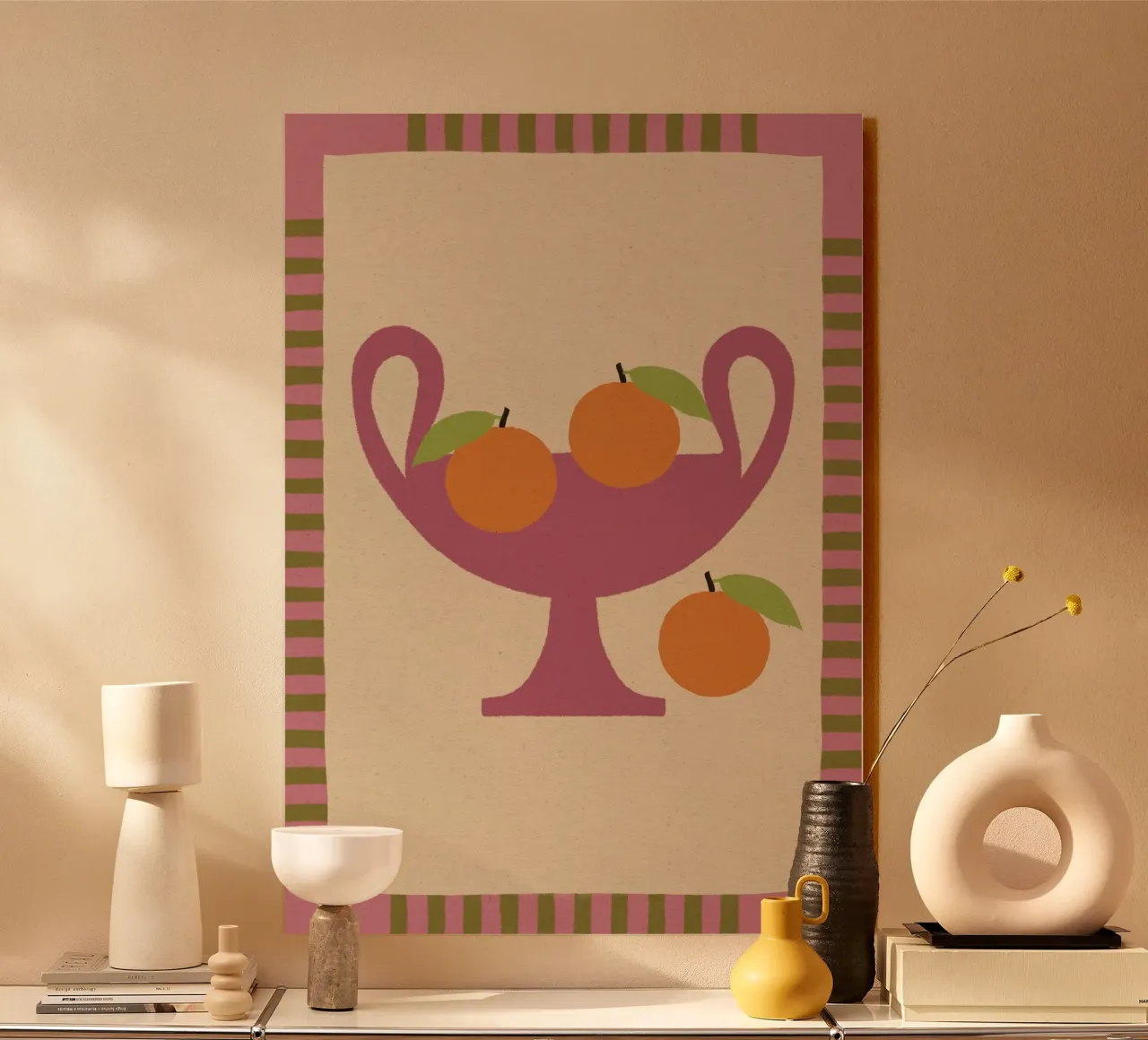 Still Life with Vase and Oranges I - Colorful Edition pannello forex da Shatha Al Dafai