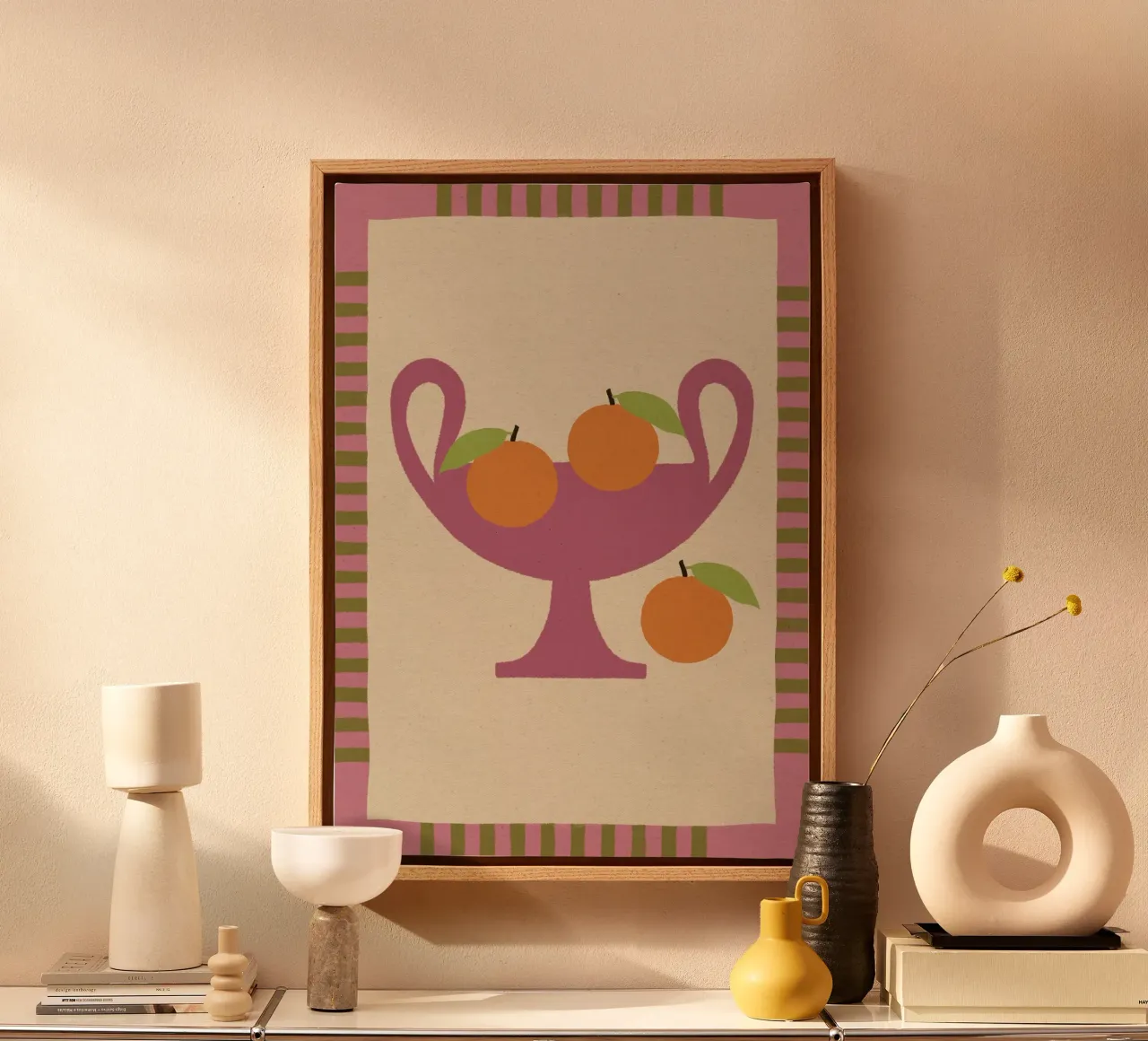 Still Life with Vase and Oranges I - Colorful Edition tela da Shatha Al Dafai