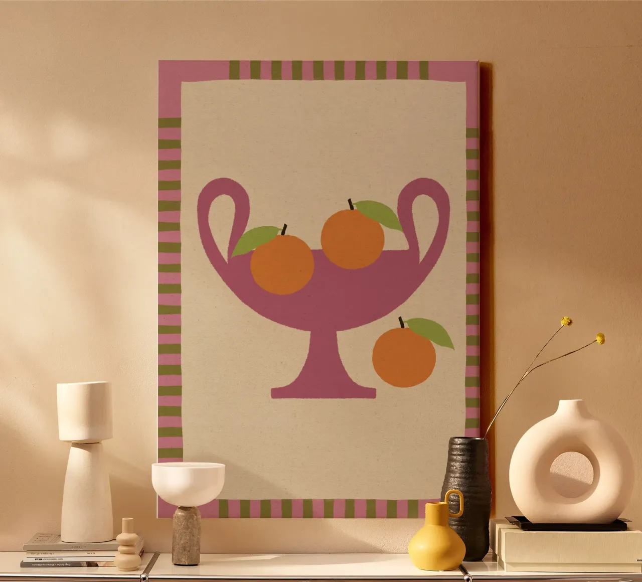 Still Life with Vase and Oranges I - Colorful Edition tela da Shatha Al Dafai