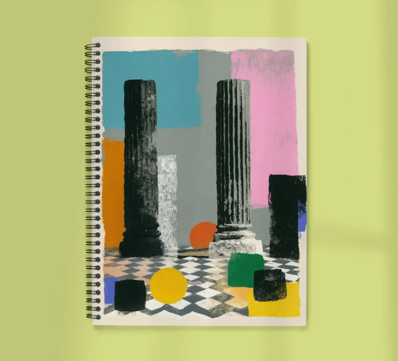 Dos columnas griegas con círculo abstracto cuaderno de espiral de Nikis Art Studio