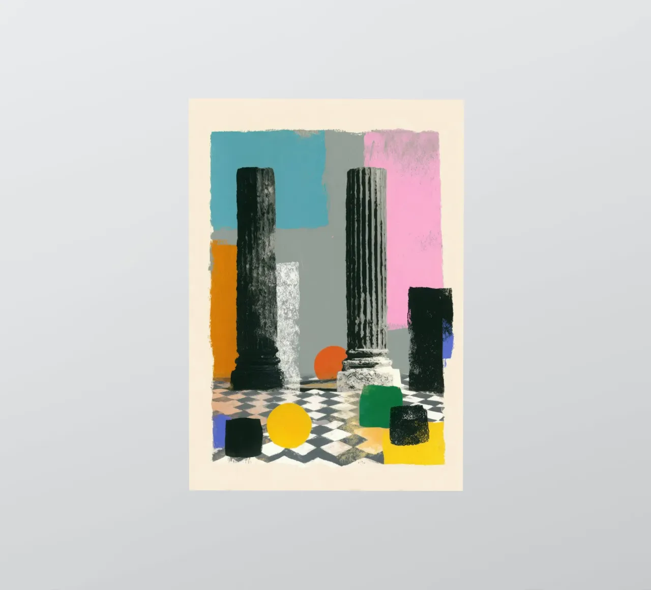 Dos columnas griegas con círculo abstracto pegatina de Nikis Art Studio