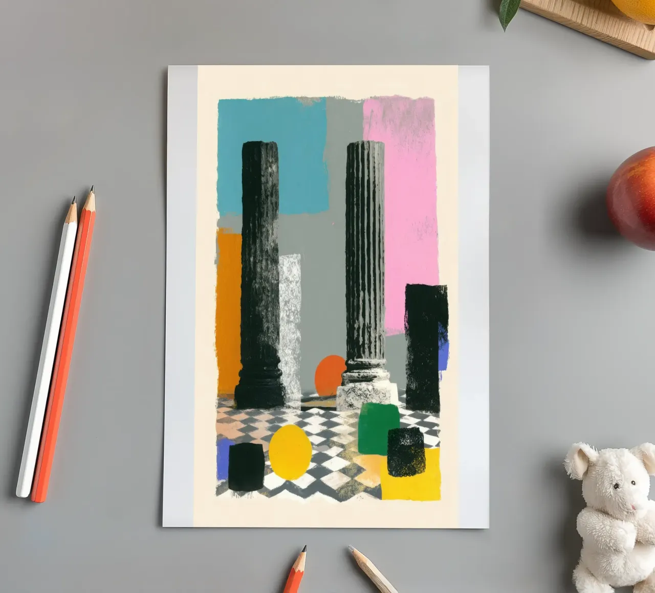 Two Greek columns with abstract circle sticker sheet by Nikis Art Studio