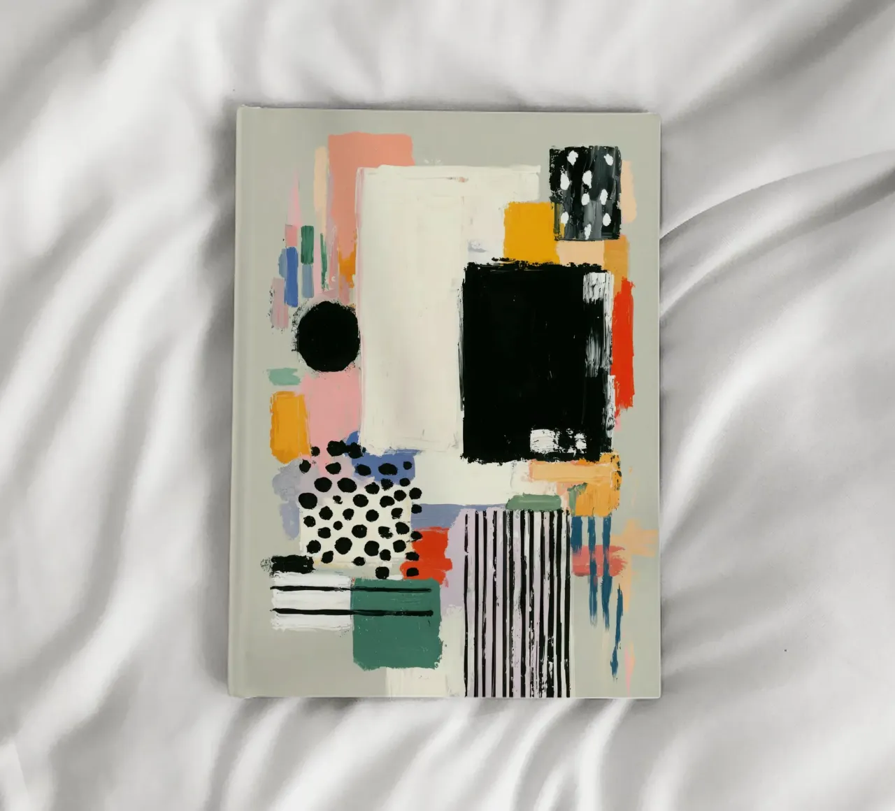 Abstract composition in pastel & black notebook by Nikis Art Studio