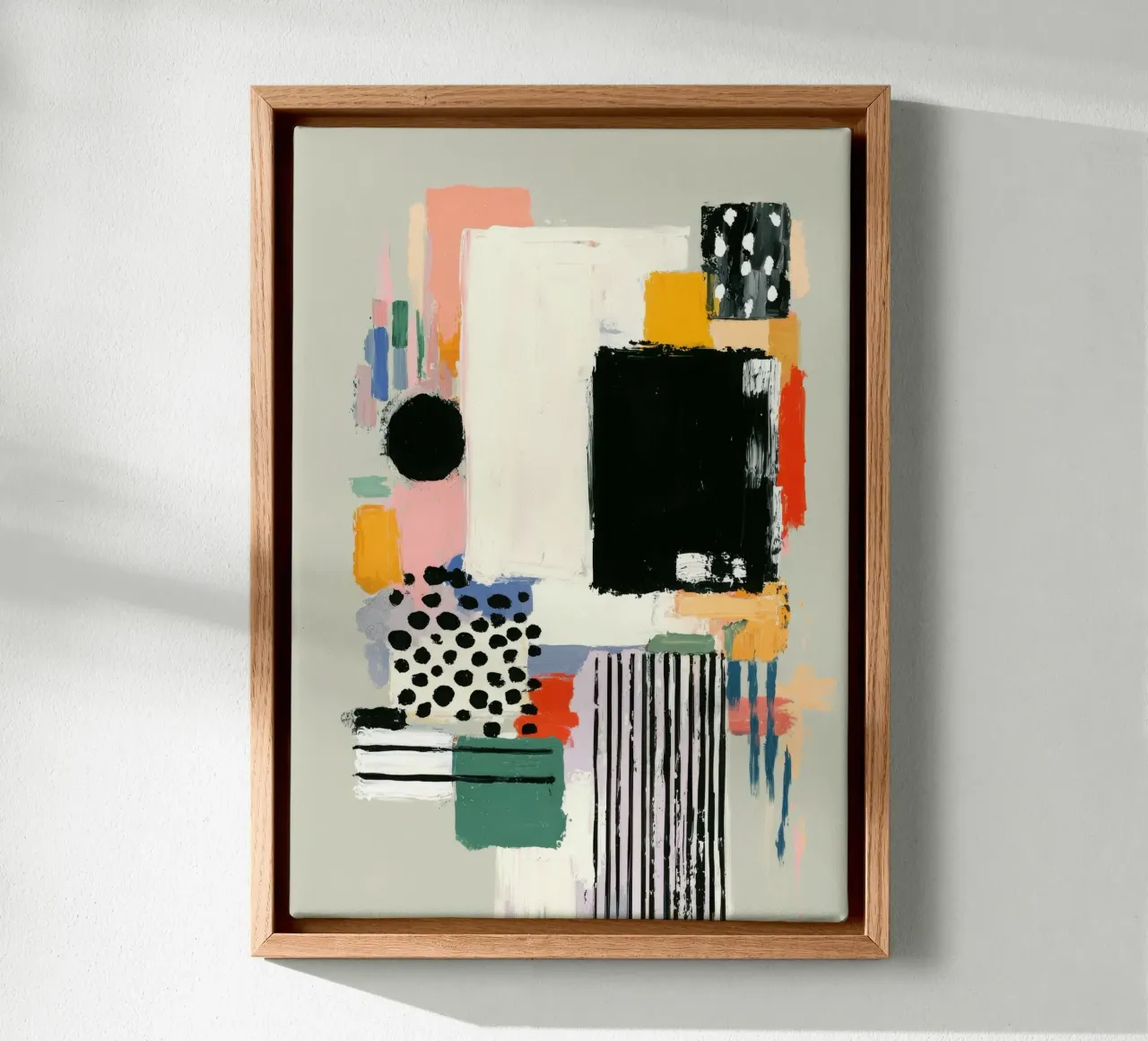 Abstracte compositie in pastel & zwart canvas van Nikis Art Studio