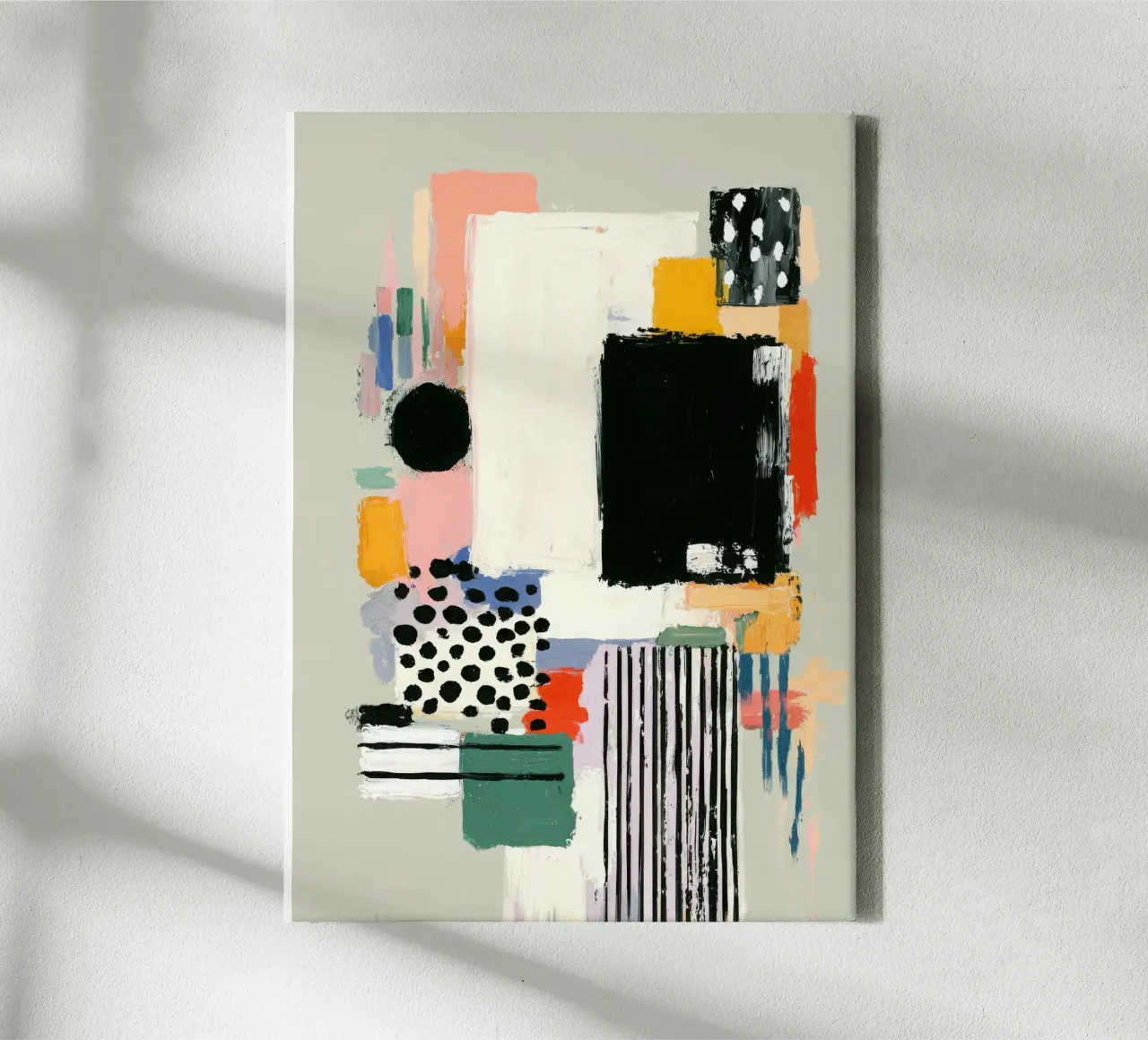Abstracte compositie in pastel & zwart canvas van Nikis Art Studio