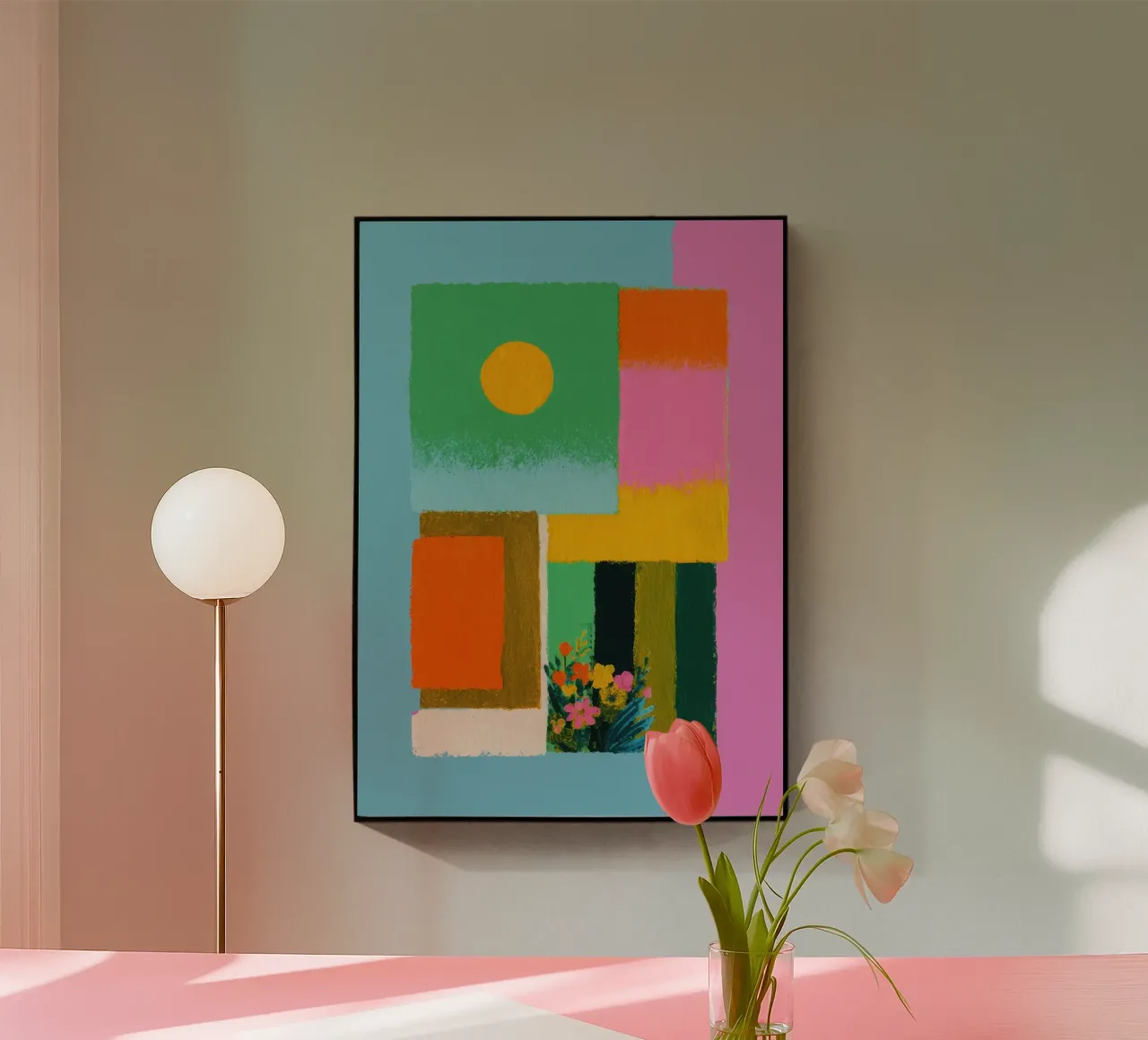 Fiori in vetrina con i colori di Matisse plexiglass da Nikis Art Studio