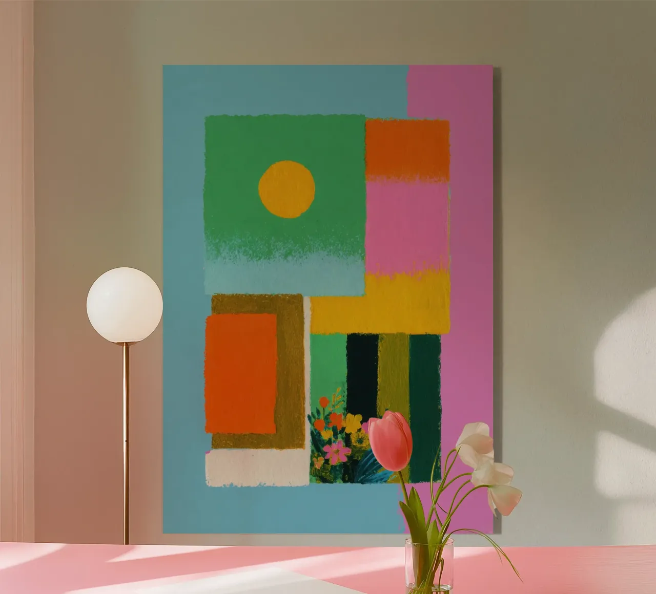 Fiori in vetrina con i colori di Matisse plexiglass da Nikis Art Studio