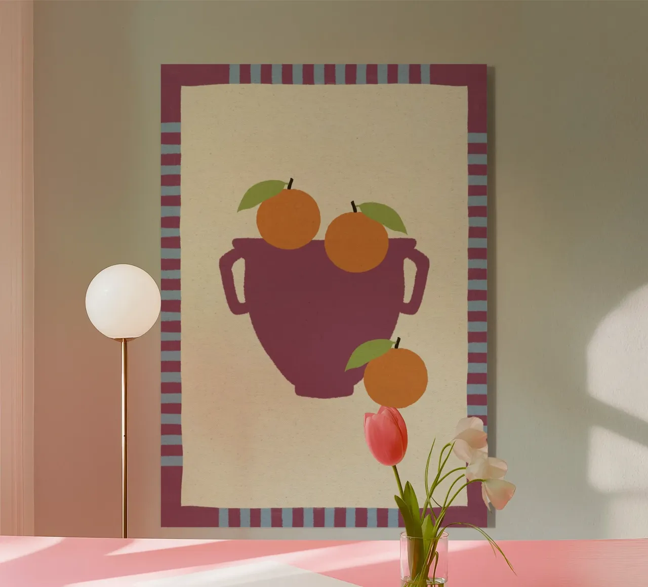 Still Life with Vase and Oranges III - Colorful Edition plexiglass da Shatha Al Dafai