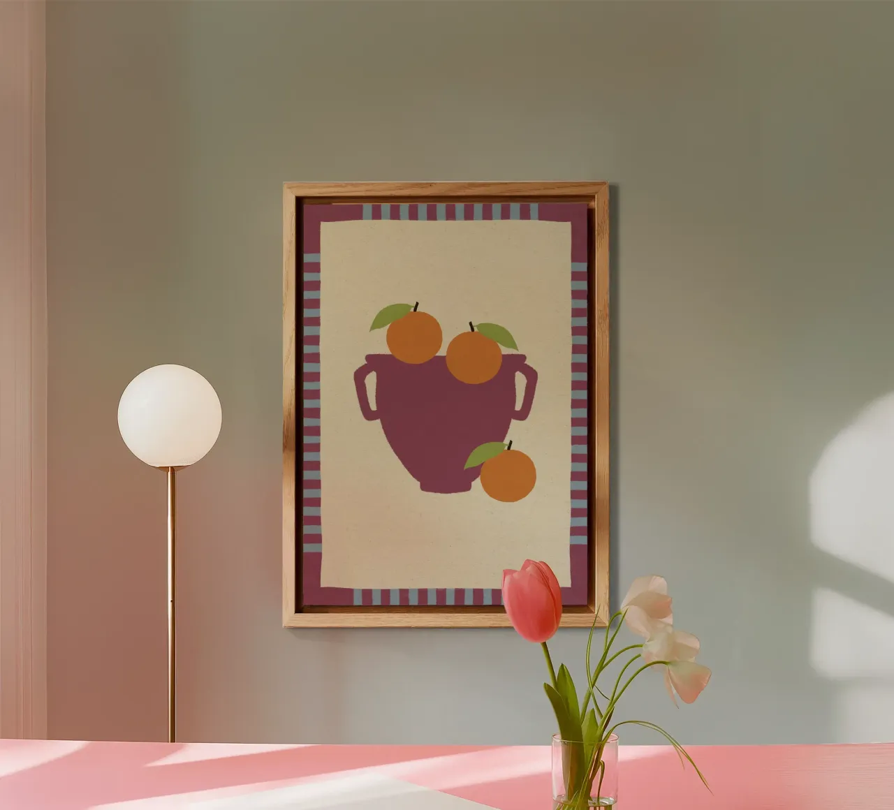 Still Life with Vase and Oranges III - Colorful Edition alluminio dibond da Shatha Al Dafai