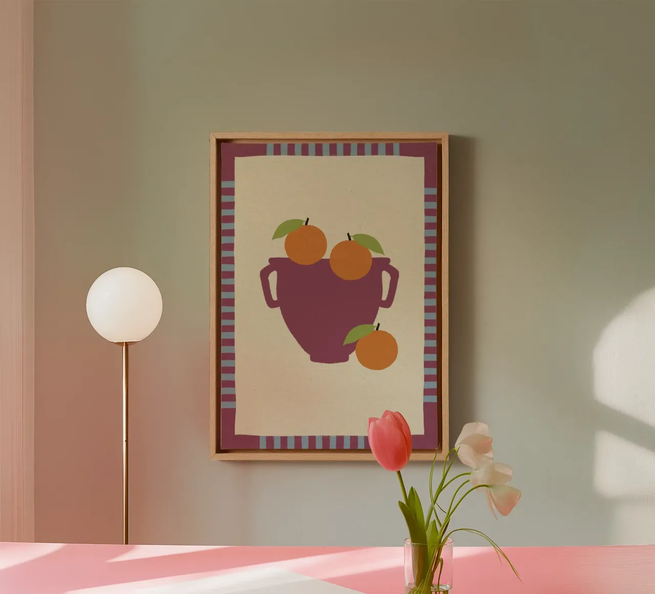 Still Life with Vase and Oranges III - Colorful Edition tela da Shatha Al Dafai