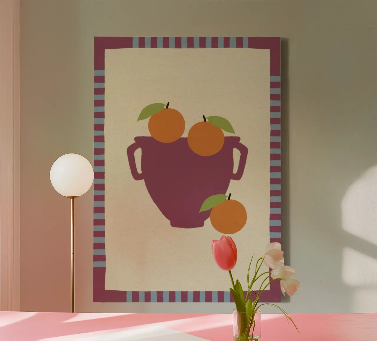 Still Life with Vase and Oranges III - Colorful Edition tela da Shatha Al Dafai