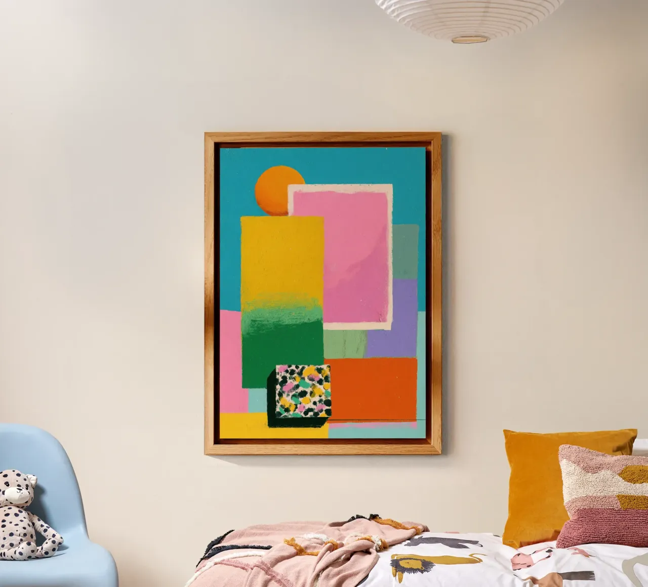 Forme astratte e pastello con accenti floreali alluminio dibond da Nikis Art Studio