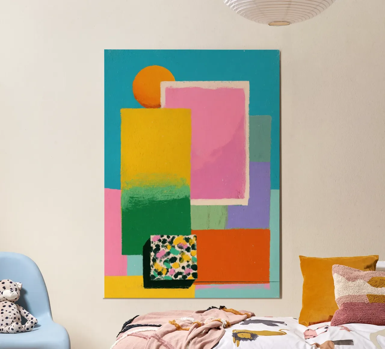 Forme astratte e pastello con accenti floreali alluminio dibond da Nikis Art Studio