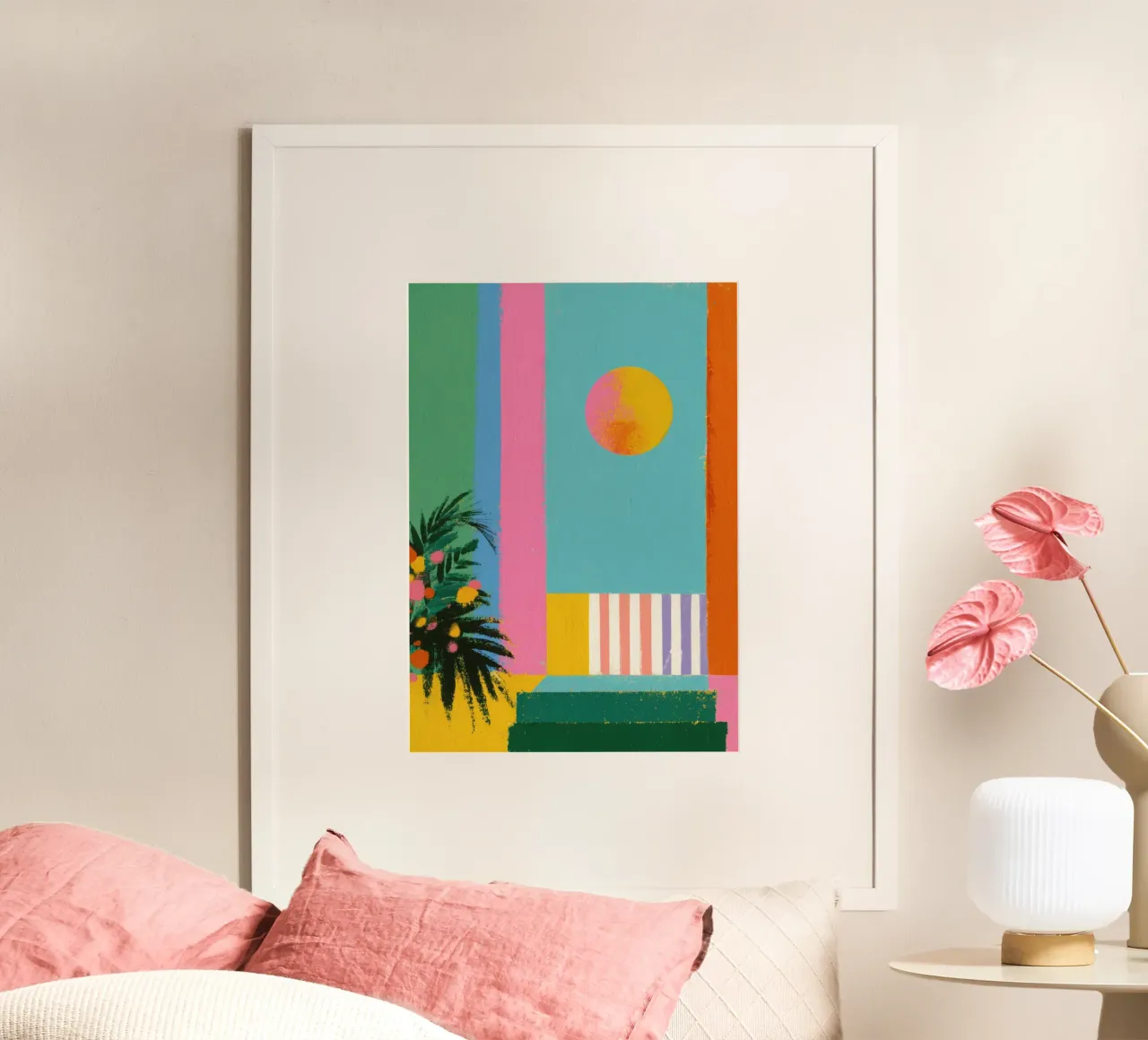 Tramonto retrò in un paesaggio colorato poster da Nikis Art Studio