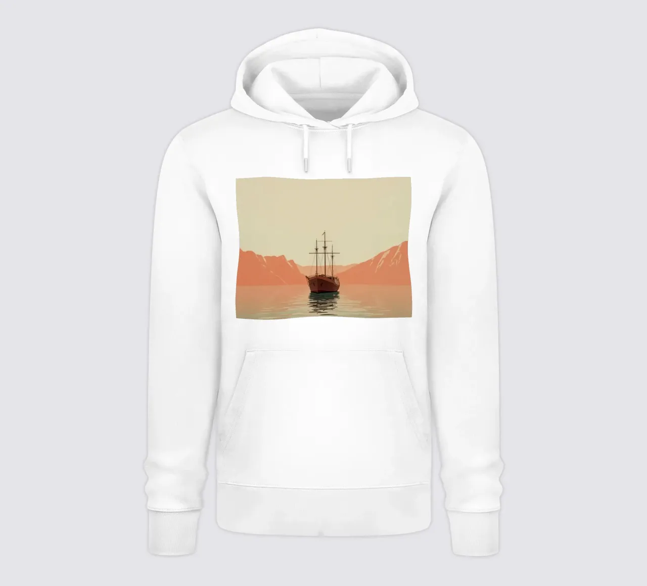 Nave a vela sull'acqua con montagne e cielo felpa con cappuccio da DesignDoodle