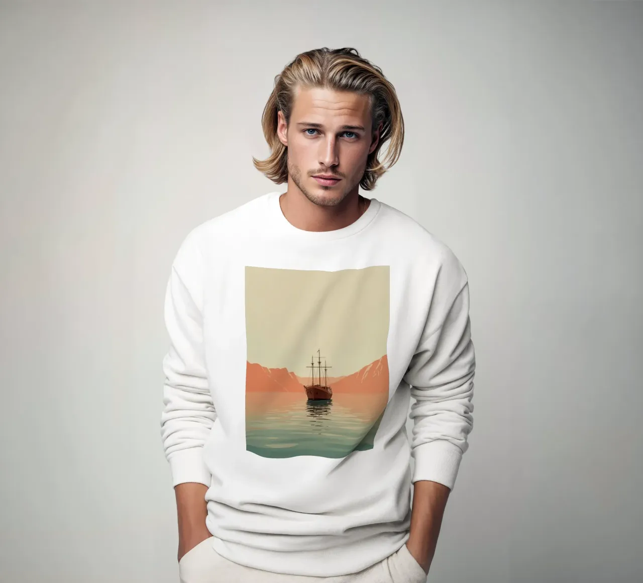 Nave a vela sull'acqua con montagne e cielo felpa da DesignDoodle