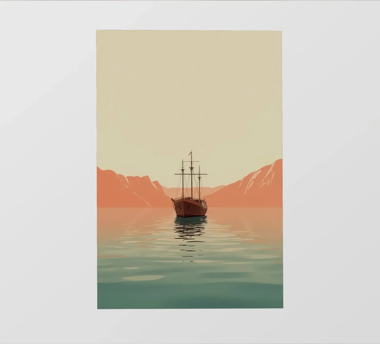 Nave a vela sull'acqua con montagne e cielo pellicola backlit da DesignDoodle