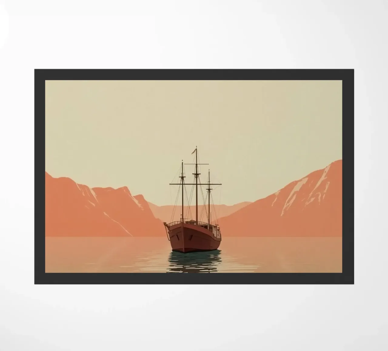 Nave a vela sull'acqua con montagne e cielo zerbino da DesignDoodle