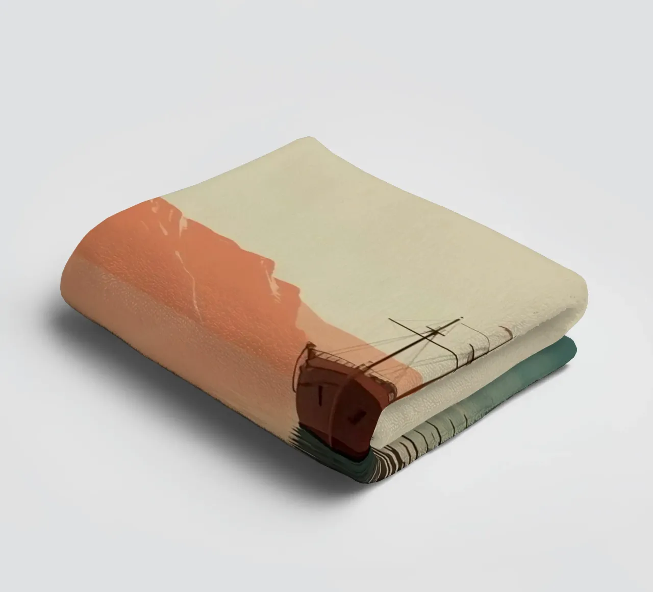 Nave a vela sull'acqua con montagne e cielo asciugamano da bagno da DesignDoodle