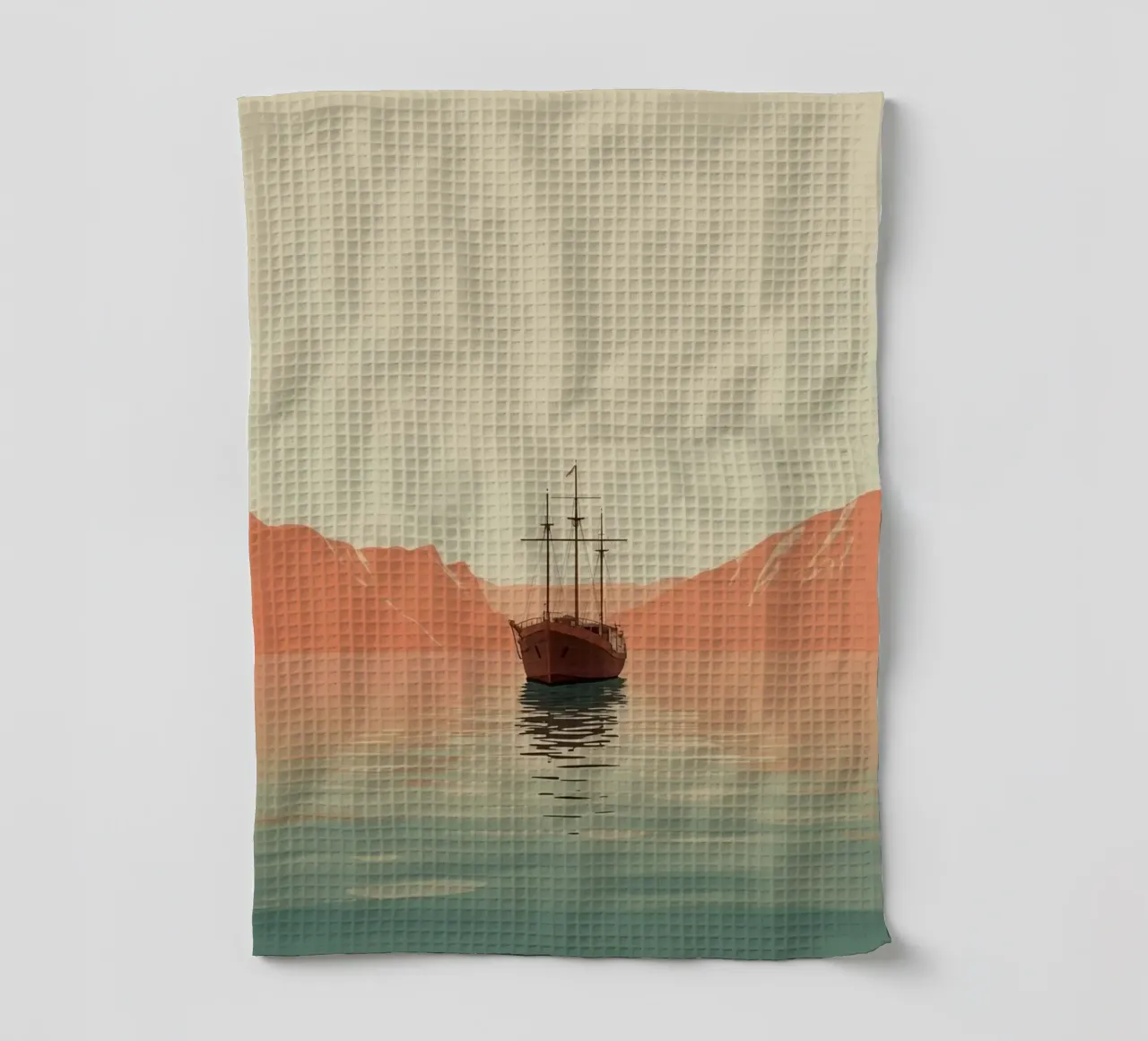 Nave a vela sull'acqua con montagne e cielo canovaccio da cucina da DesignDoodle