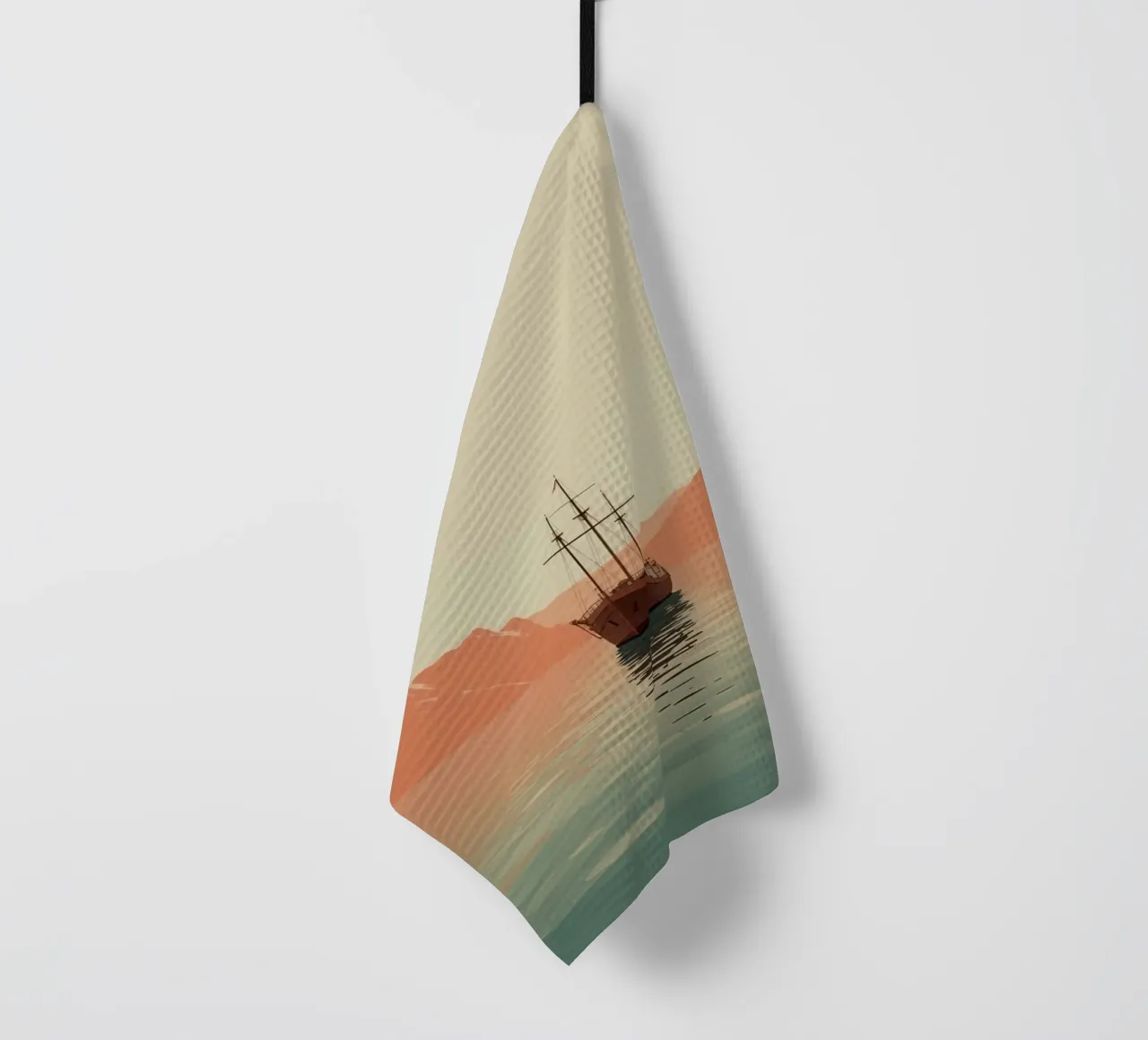 Nave a vela sull'acqua con montagne e cielo canovaccio da cucina da DesignDoodle