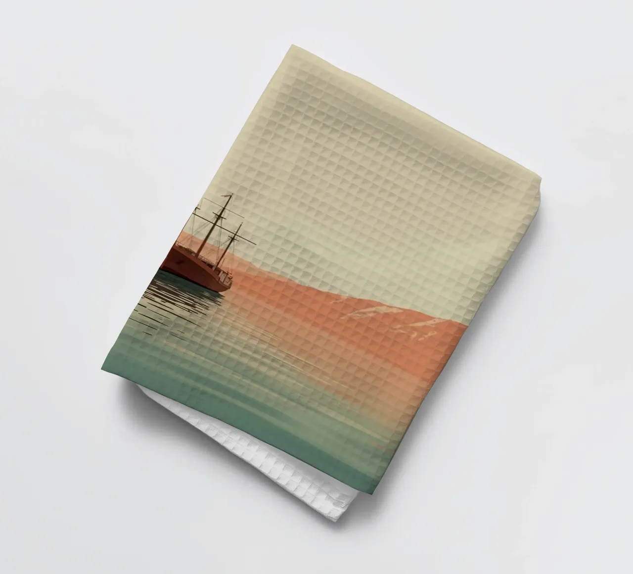 Nave a vela sull'acqua con montagne e cielo canovaccio da cucina da DesignDoodle