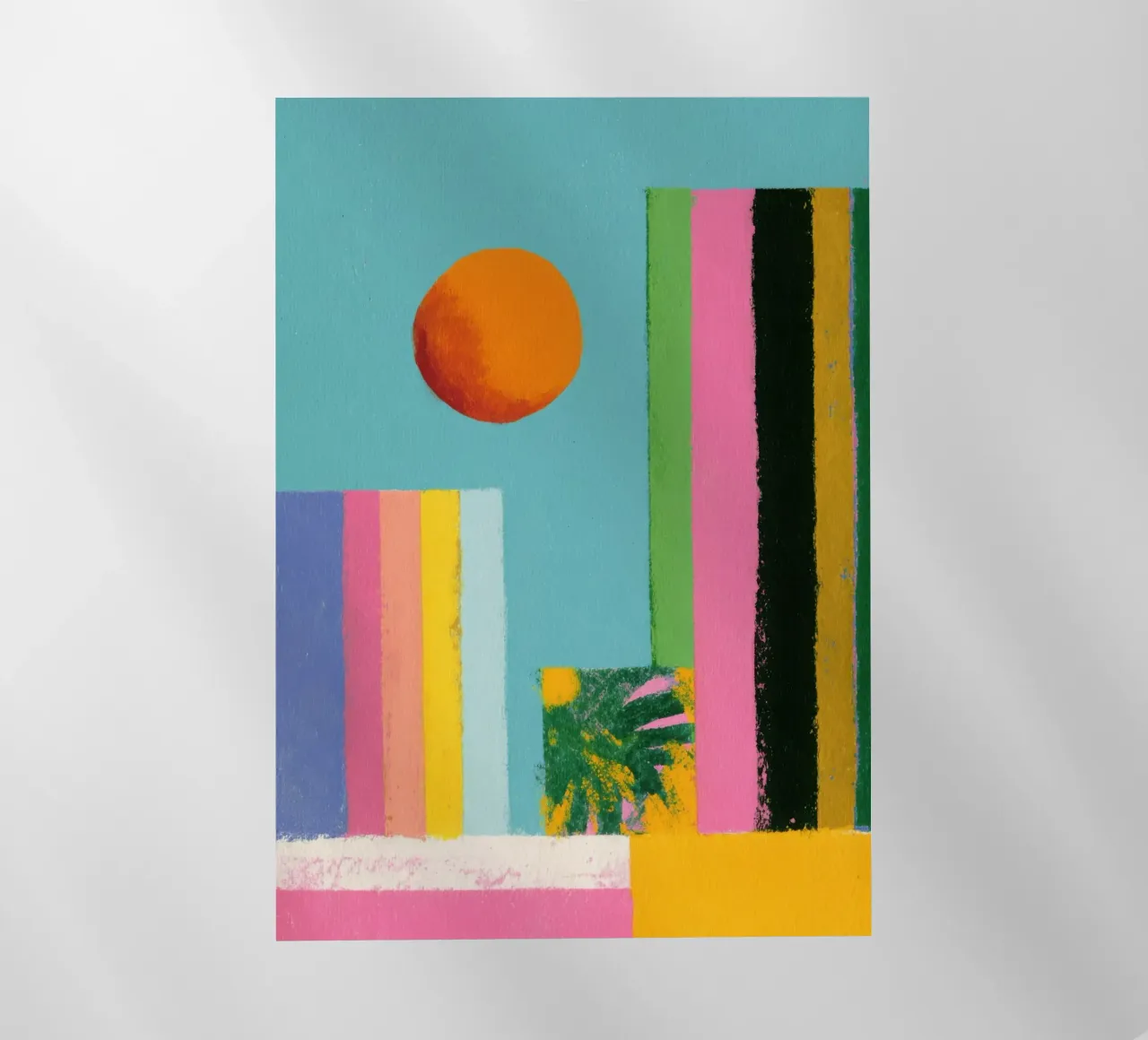 Collage minimalista con sole e palma pellicola backlit da Nikis Art Studio
